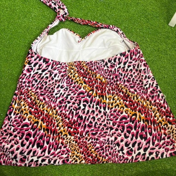 Catalina Womens 1X Swimsuit Halter Top One Piece Leopard Cheetah Print Y2K - Picture 5 of 6